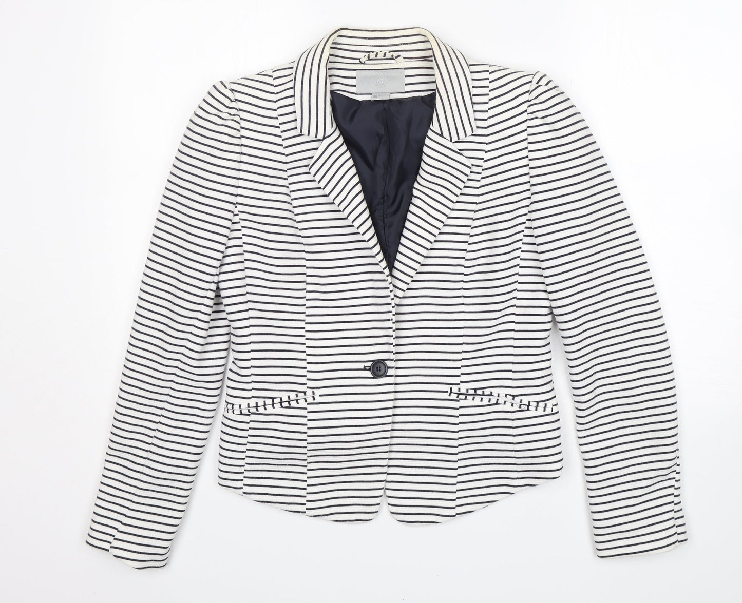 H&M Womens Multicoloured Striped Cotton Jacket Blazer Size 12
