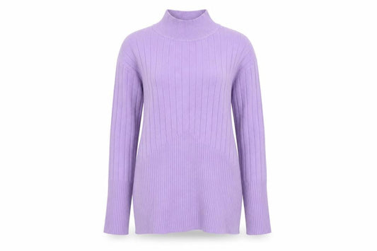 Front view of Marks & Spencer women’s purple mock neck viscose jumper, size UK 10