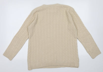 Back view of choice women’s white geometric acrylic pullover sweatshirt, size M, pullover