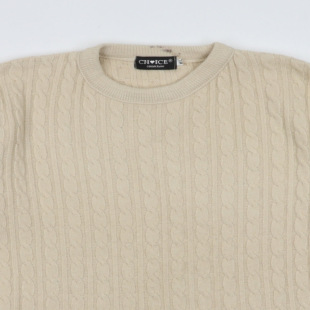 Close-up detail of choice women’s white geometric acrylic pullover sweatshirt, size M, pullover