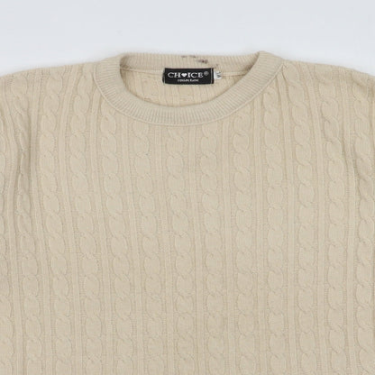 Close-up detail of choice women’s white geometric acrylic pullover sweatshirt, size M, pullover
