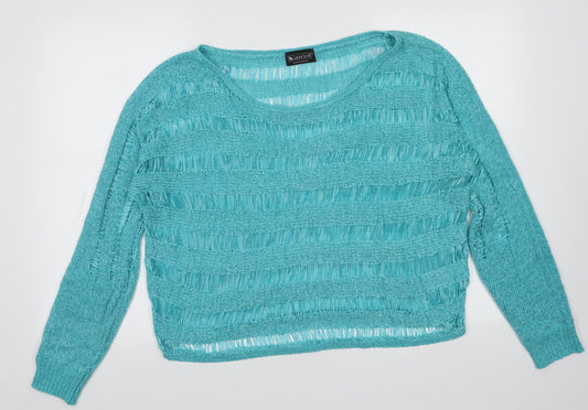 Laura Scott Womens Blue Crew Neck Striped Acrylic Pullover Jumper Size 14