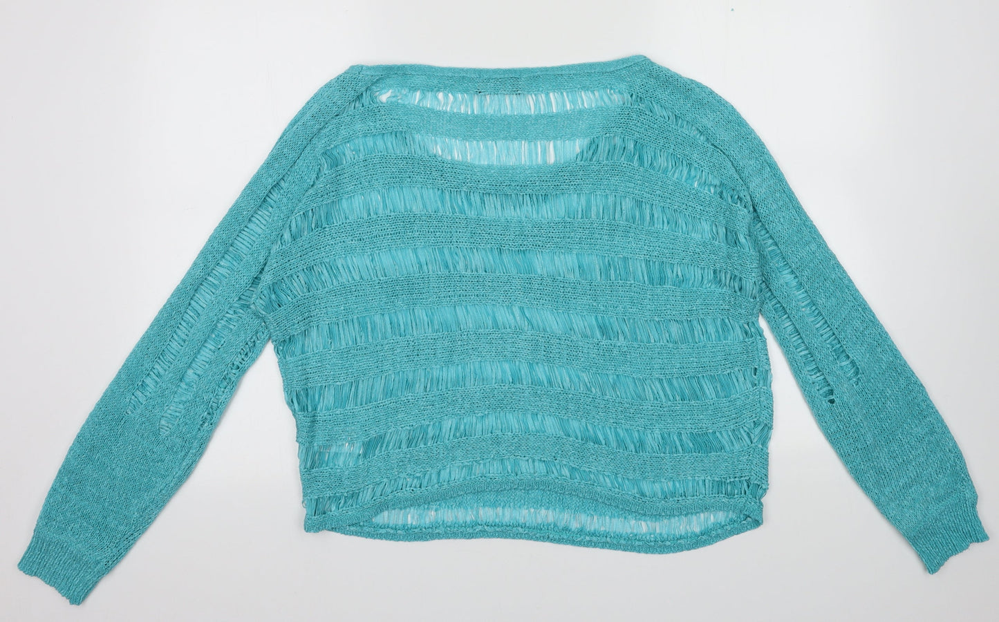 Laura Scott Womens Blue Crew Neck Striped Acrylic Pullover Jumper Size 14