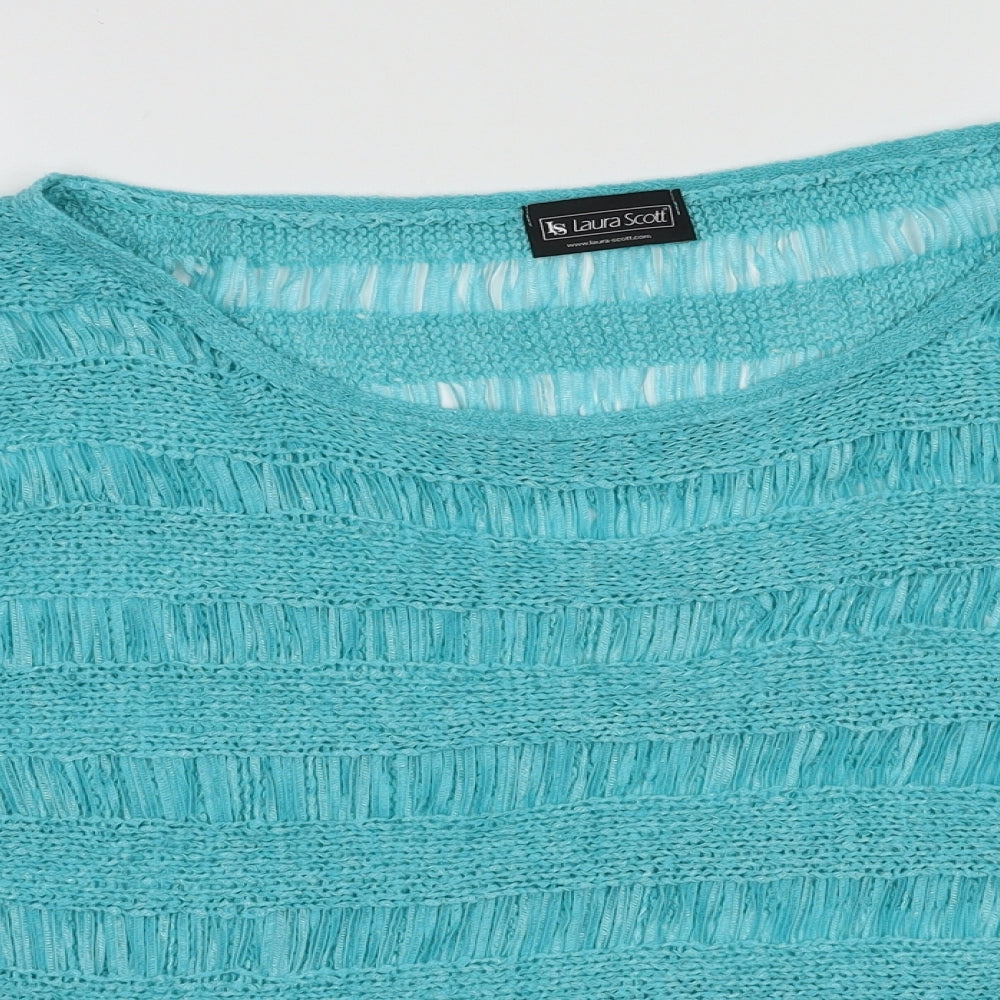 Laura Scott Womens Blue Crew Neck Striped Acrylic Pullover Jumper Size 14