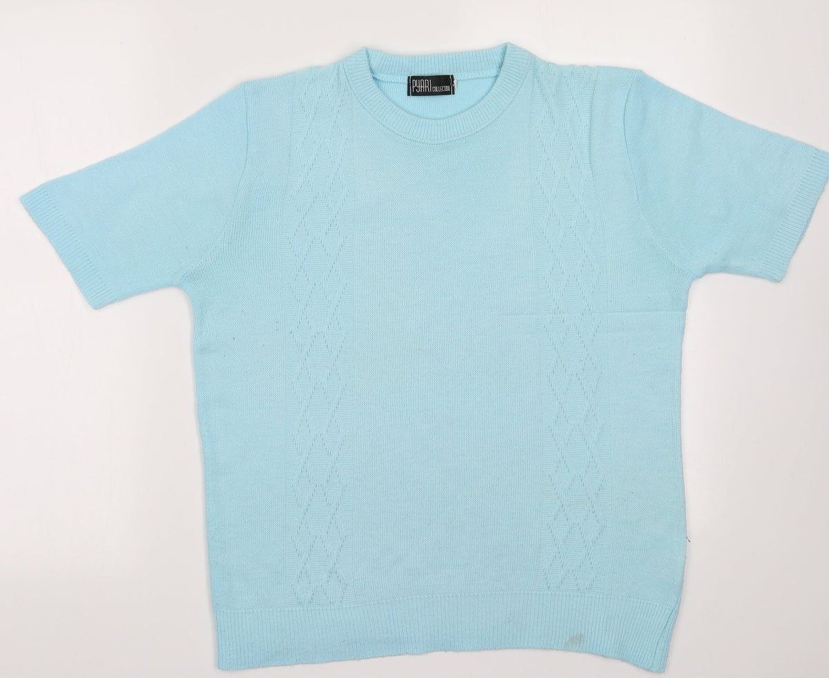 Additional front view of Pyari women’s blue argyle/diamond acrylic pullover sweatshirt, size M, pullover