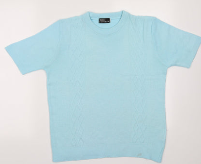 Additional front view of Pyari women’s blue argyle/diamond acrylic pullover sweatshirt, size M, pullover