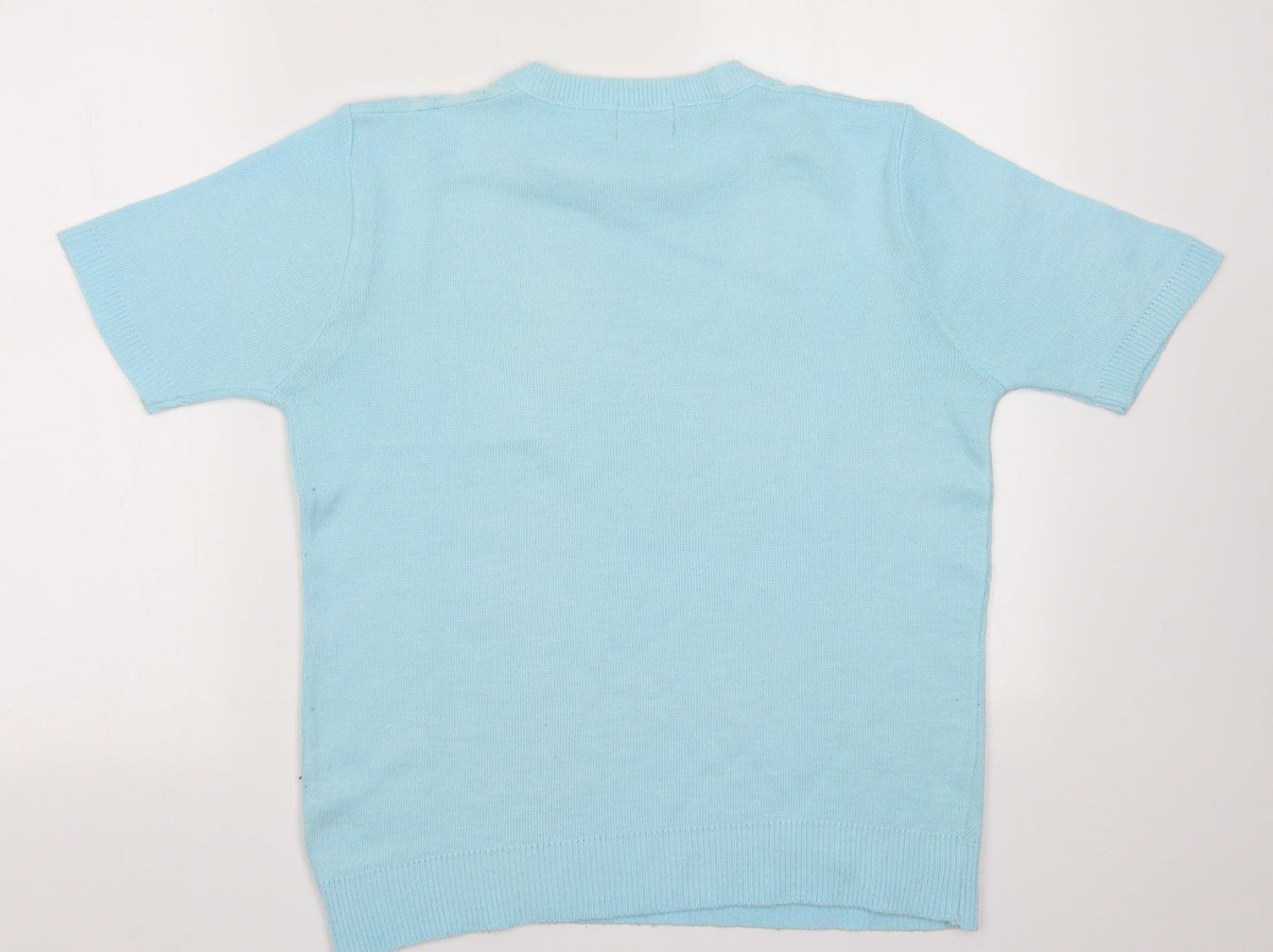 Back view of Pyari women’s blue argyle/diamond acrylic pullover sweatshirt, size M, pullover