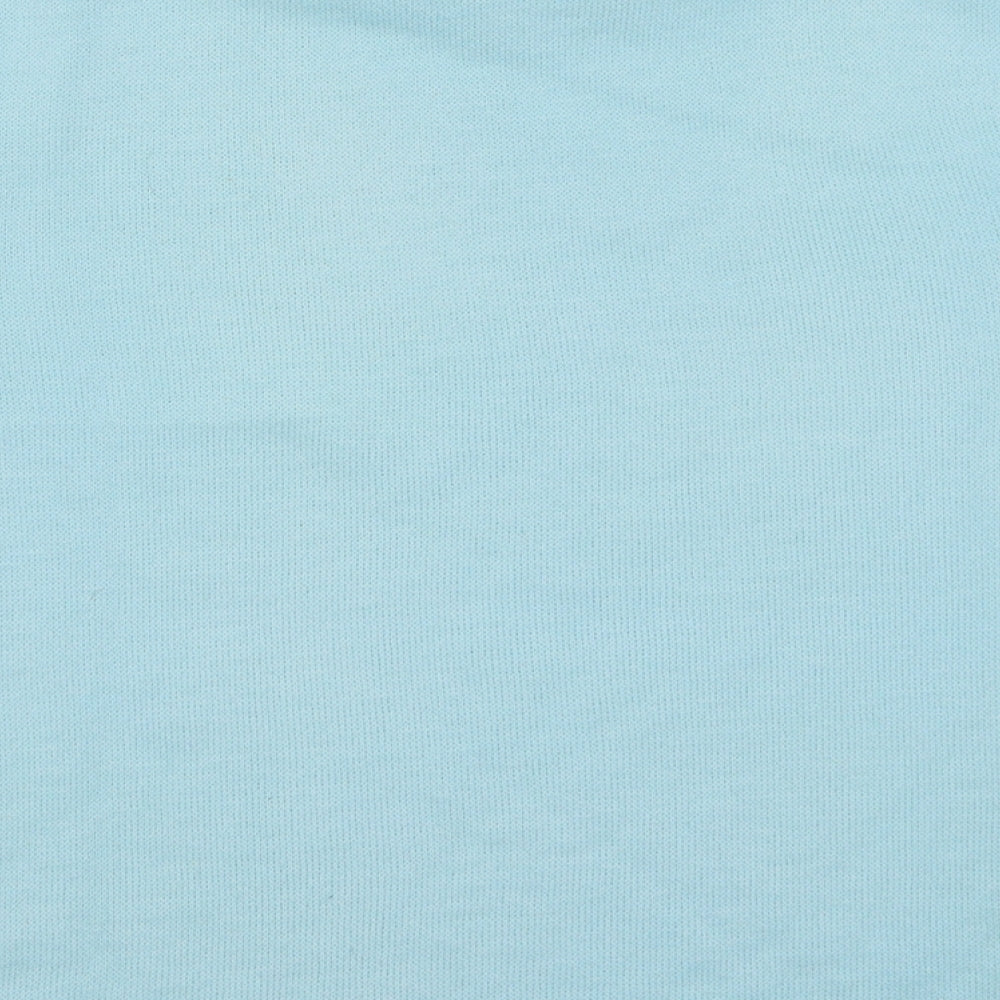 Brand and care label for Pyari women’s blue argyle/diamond acrylic pullover sweatshirt, size M, pullover