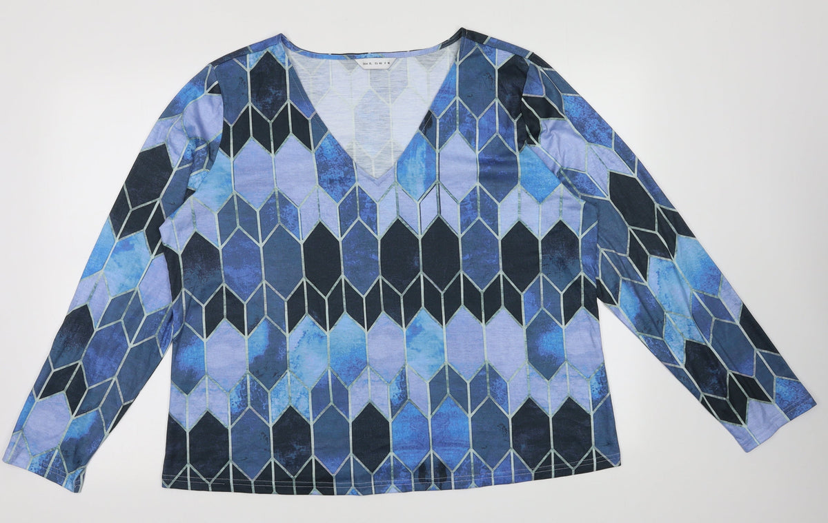 Additional front view of women’s blue argyle/diamond polyester pullover sweatshirt, size XL, pullover