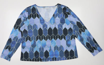 Additional front view of women’s blue argyle/diamond polyester pullover sweatshirt, size XL, pullover