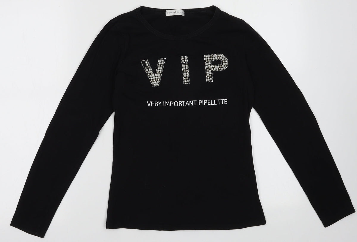 Additional front view of Cache Cache women’s black cotton pullover sweatshirt, pullover - very important pipelette