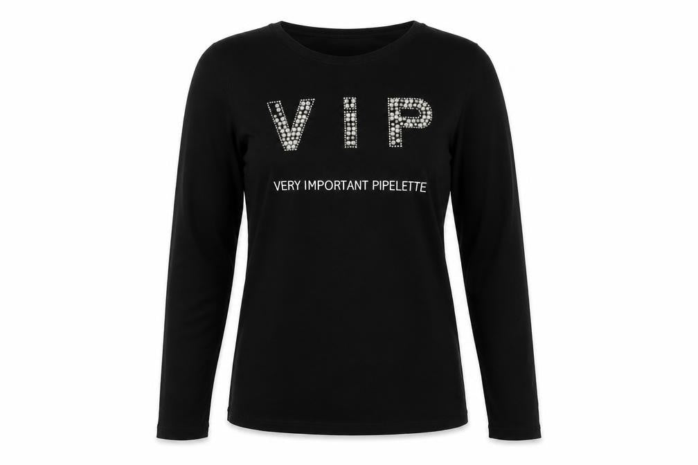 Front view of Cache Cache women’s black cotton pullover sweatshirt, size UK 10, pullover - very important pipelette