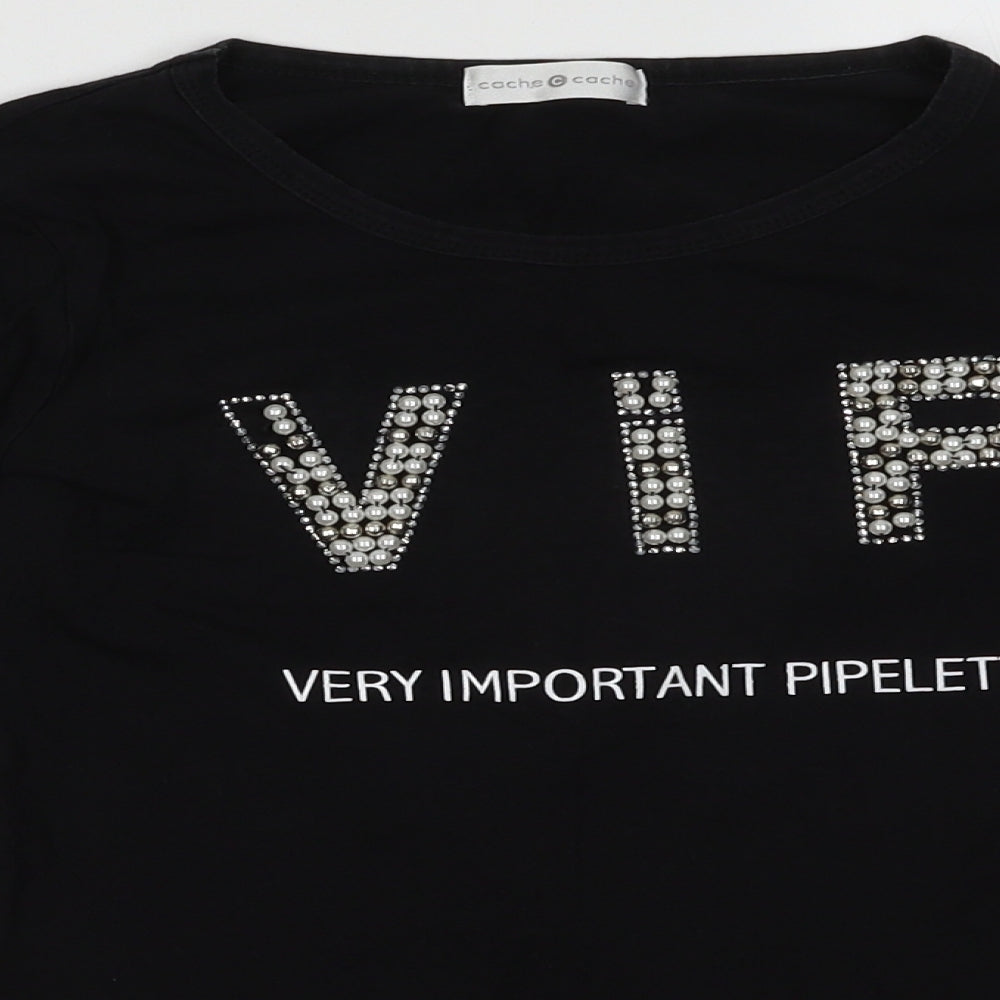 Close-up detail of Cache Cache women’s black cotton pullover sweatshirt, size UK 10, pullover - very important pipelette