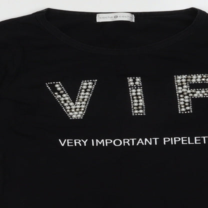 Close-up detail of Cache Cache women’s black cotton pullover sweatshirt, size UK 10, pullover - very important pipelette
