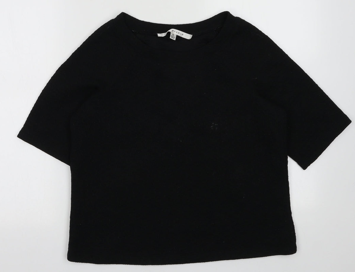 Additional front view of Max Studio women’s black polyester pullover sweatshirt, size S, pullover