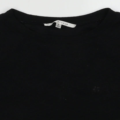 Close-up detail of Max Studio women’s black polyester pullover sweatshirt, size S, pullover