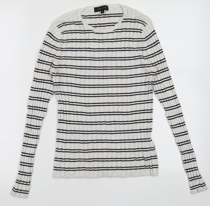 Additional front view of New Look women’s white striped viscose pullover sweatshirt, size UK 8, pullover