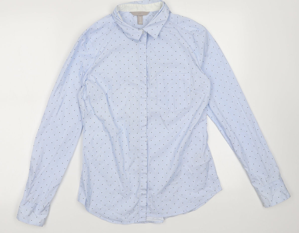 Additional front view of Blue women’s pink cotton button-up, size UK 8, collared