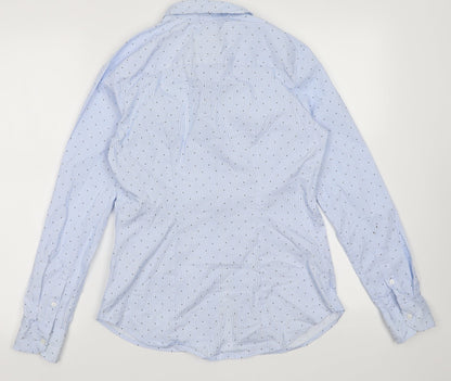 Back view of Blue women’s pink cotton button-up, size UK 8, collared