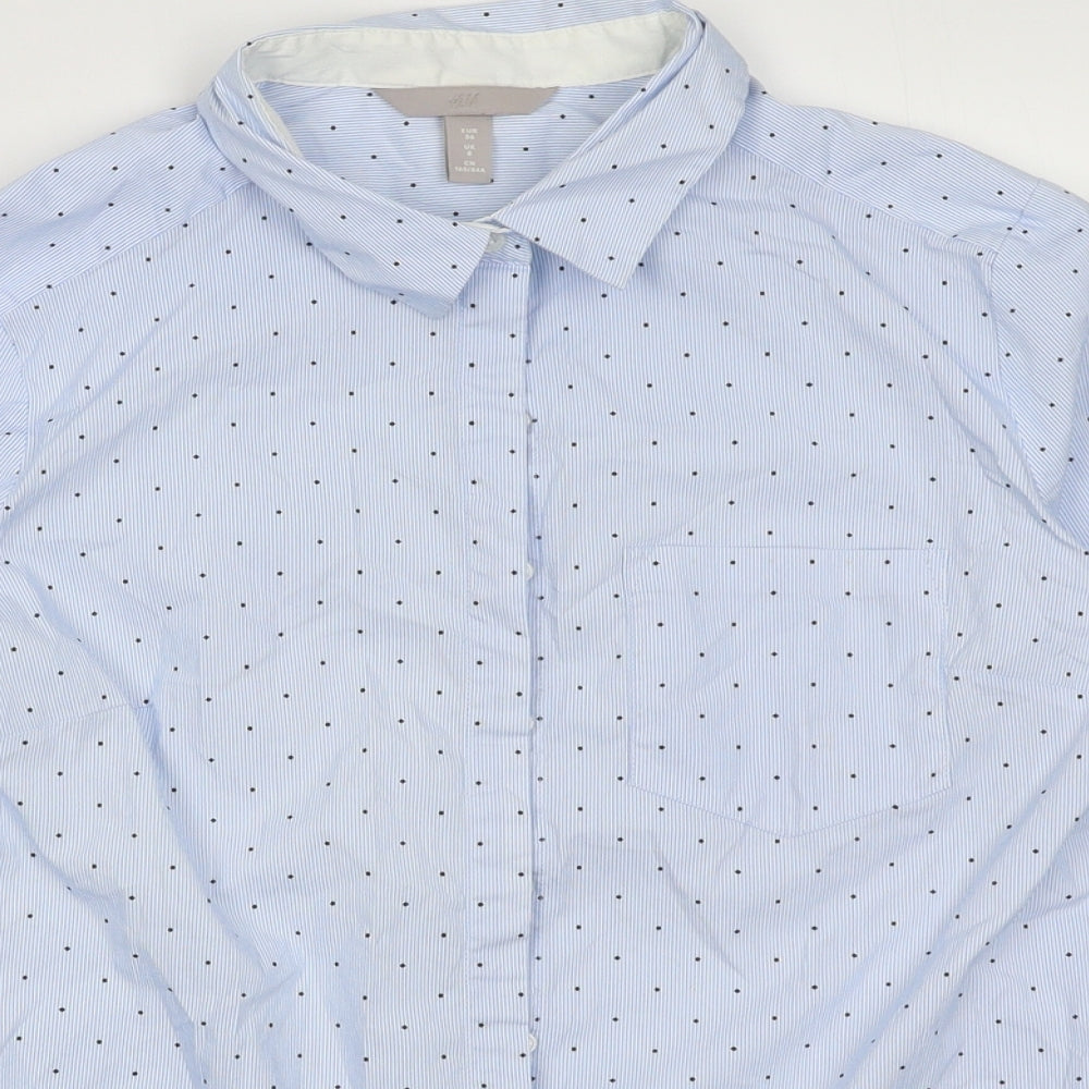 Close-up detail of Blue women’s pink cotton button-up, size UK 8, collared