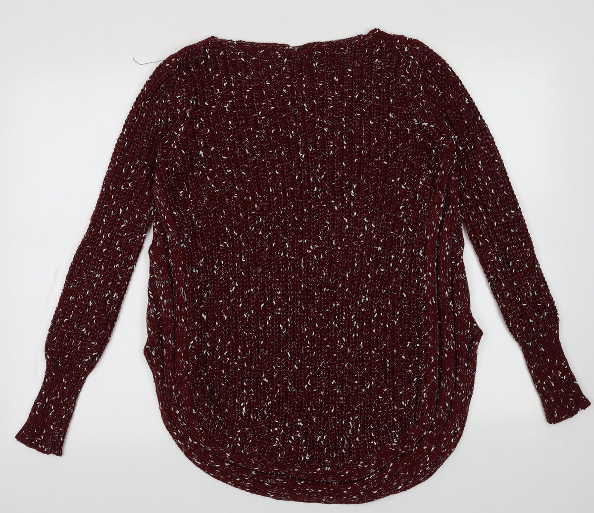 Back view of Isabell London women’s red acrylic pullover sweatshirt, size UK 8, pullover