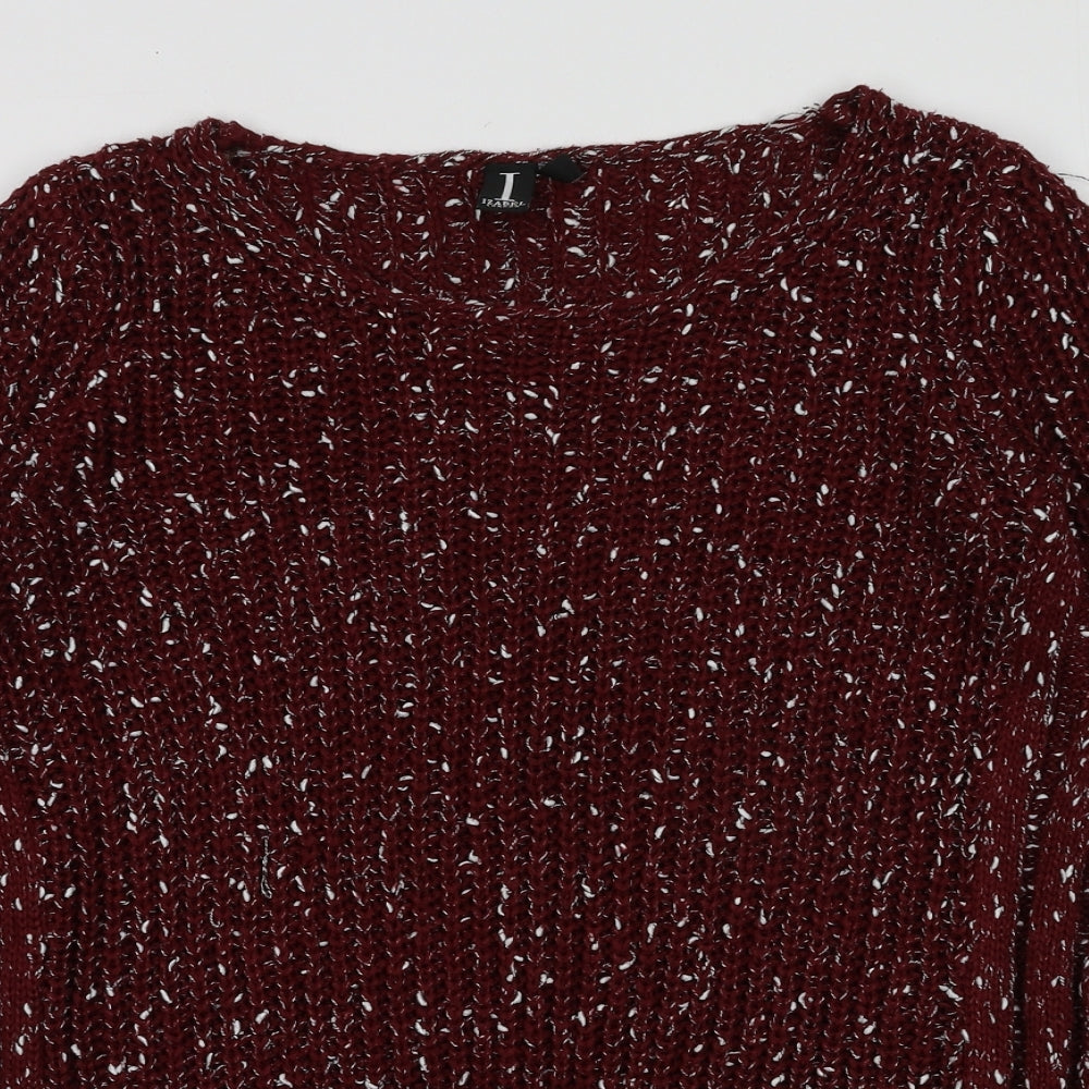 Close-up detail of Isabell London women’s red acrylic pullover sweatshirt, size UK 8, pullover