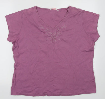 Tay Berry Womens Purple Fair Isle Cotton Basic T-Shirt Size 2XL V-Neck