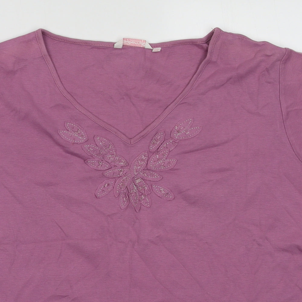 Tay Berry Womens Purple Fair Isle Cotton Basic T-Shirt Size 2XL V-Neck
