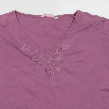 Tay Berry Womens Purple Fair Isle Cotton Basic T-Shirt Size 2XL V-Neck