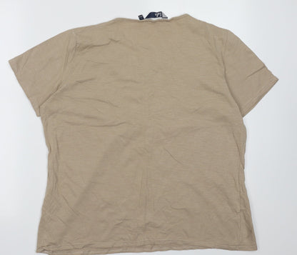 EWM Womens Beige Fair Isle Cotton Basic T-Shirt Size L V-Neck