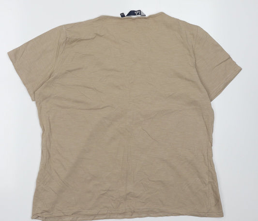 EWM Womens Beige Fair Isle Cotton Basic T-Shirt Size L V-Neck