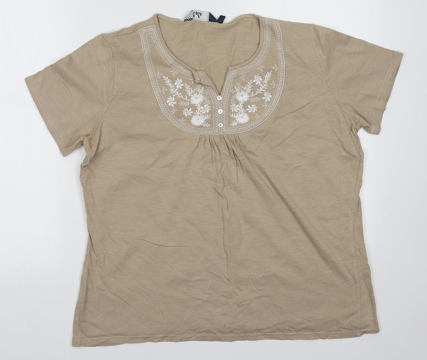 EWM Womens Beige Fair Isle Cotton Basic T-Shirt Size L V-Neck