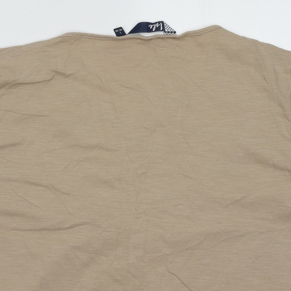 EWM Womens Beige Fair Isle Cotton Basic T-Shirt Size L V-Neck