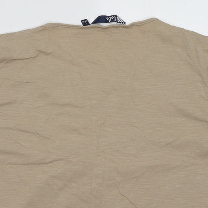 EWM Womens Beige Fair Isle Cotton Basic T-Shirt Size L V-Neck