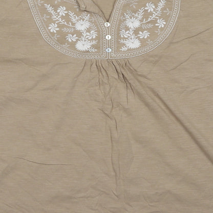 EWM Womens Beige Fair Isle Cotton Basic T-Shirt Size L V-Neck