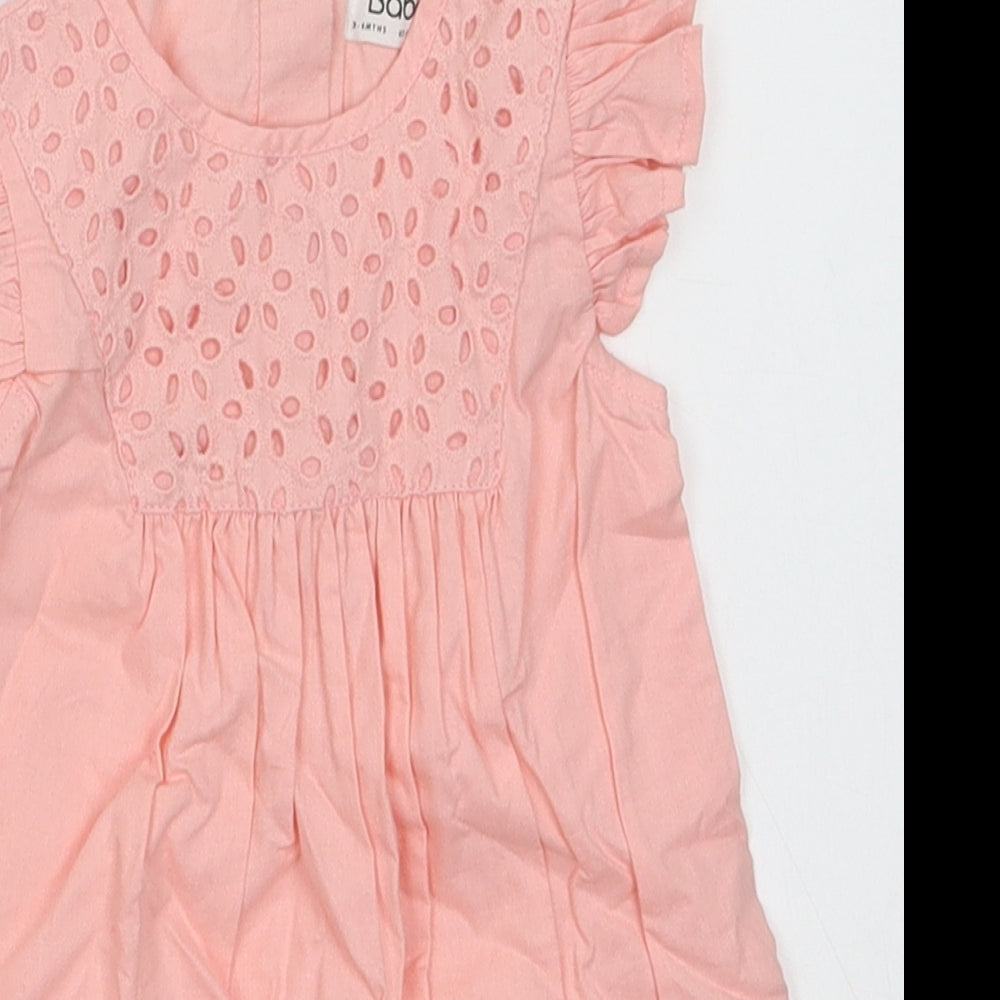 BABLUNO Girls Pink  Cotton Babygrow One-Piece Size 3-6 Months  Buckle