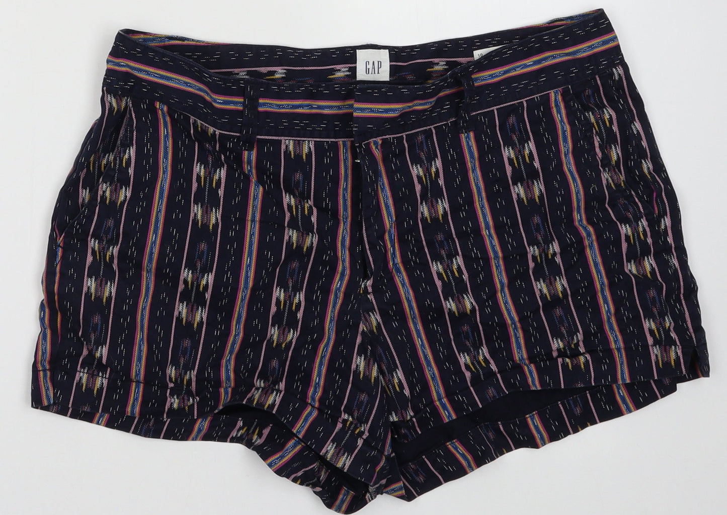 Gap Womens Purple Geometric Cotton Hot Pants Shorts Size 10 L4 in Regular Hook & Eye