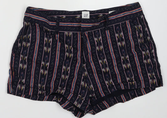 Gap Womens Purple Geometric Cotton Hot Pants Shorts Size 10 L4 in Regular Hook & Eye