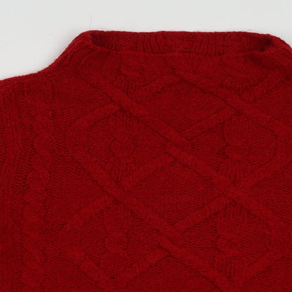 Close-up detail of Formula X women’s red argyle/diamond acrylic pullover sweatshirt, size UK 14, pullover