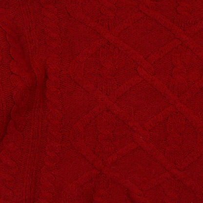 Brand and care label for Formula X women’s red argyle/diamond acrylic pullover sweatshirt, size UK 14, pullover