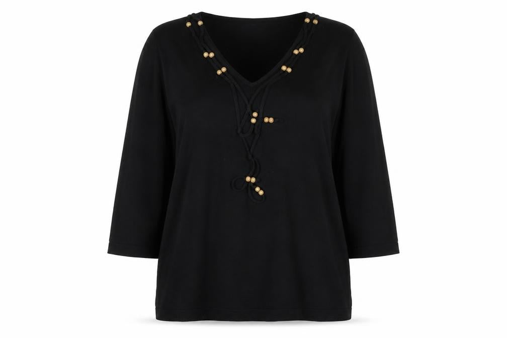 Front view of Gelco women’s black viscose pullover sweatshirt, size UK 16, pullover