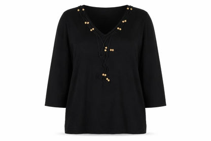 Front view of Gelco women’s black viscose pullover sweatshirt, size UK 16, pullover