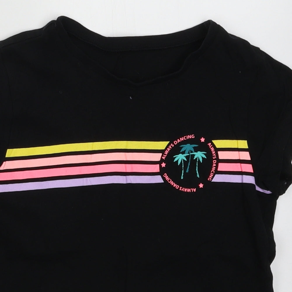 George Girls Black Striped Cotton Basic T-Shirt Size 6-7 Years Crew Neck Pullover - always dancing