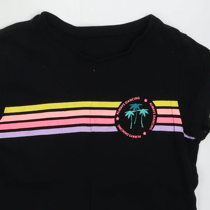 George Girls Black Striped Cotton Basic T-Shirt Size 6-7 Years Crew Neck Pullover - always dancing