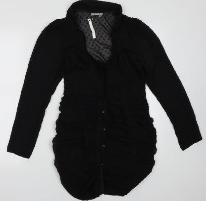ASOS Womens Black Polka Dot Polyester A-Line  Size 8  V-Neck Button