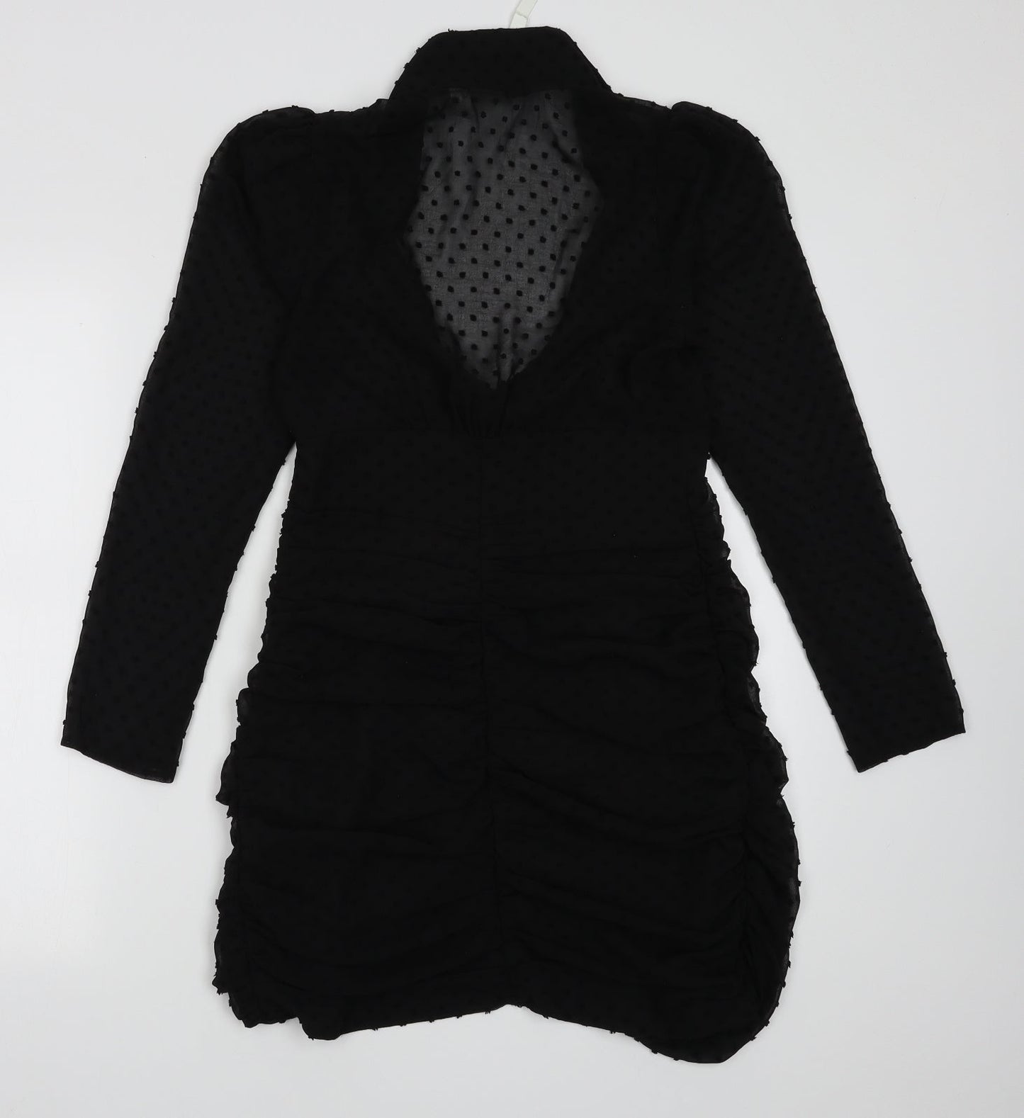 ASOS Womens Black Polka Dot Polyester A-Line  Size 8  V-Neck Button
