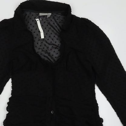 ASOS Womens Black Polka Dot Polyester A-Line  Size 8  V-Neck Button