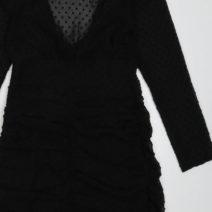 ASOS Womens Black Polka Dot Polyester A-Line  Size 8  V-Neck Button