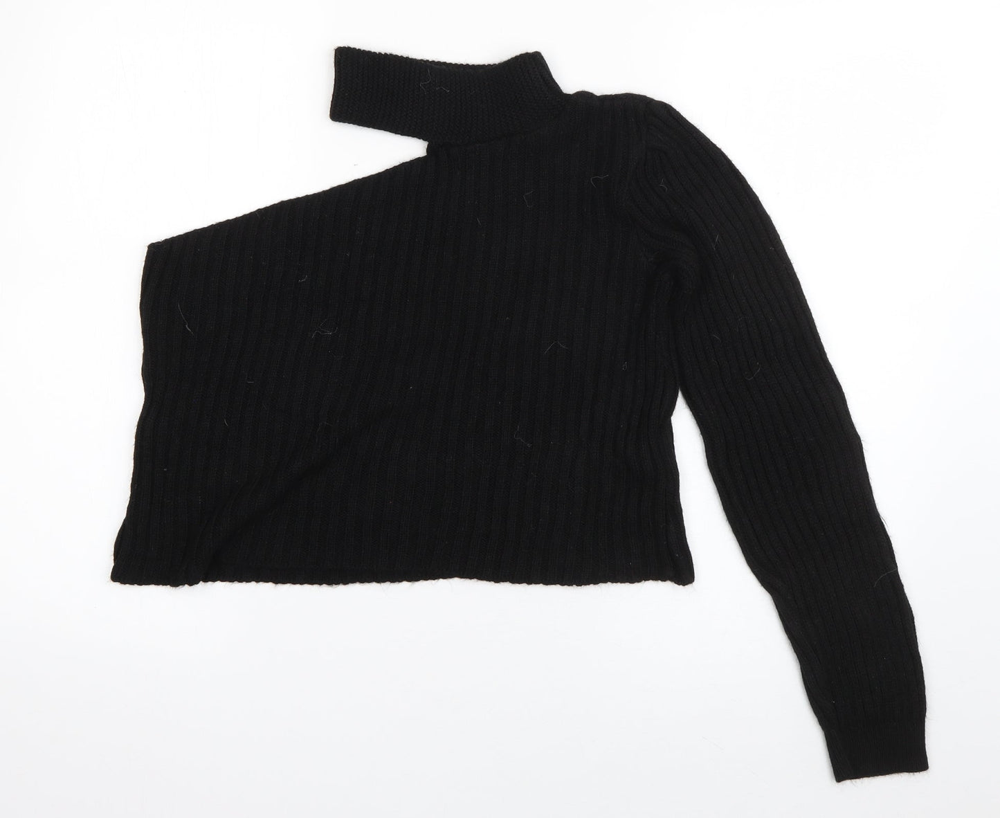 Boohoo Womens Black Round Neck  Acrylic Pullover Jumper Size S