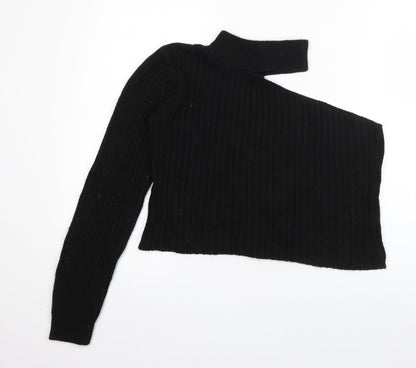 Boohoo Womens Black Round Neck  Acrylic Pullover Jumper Size S